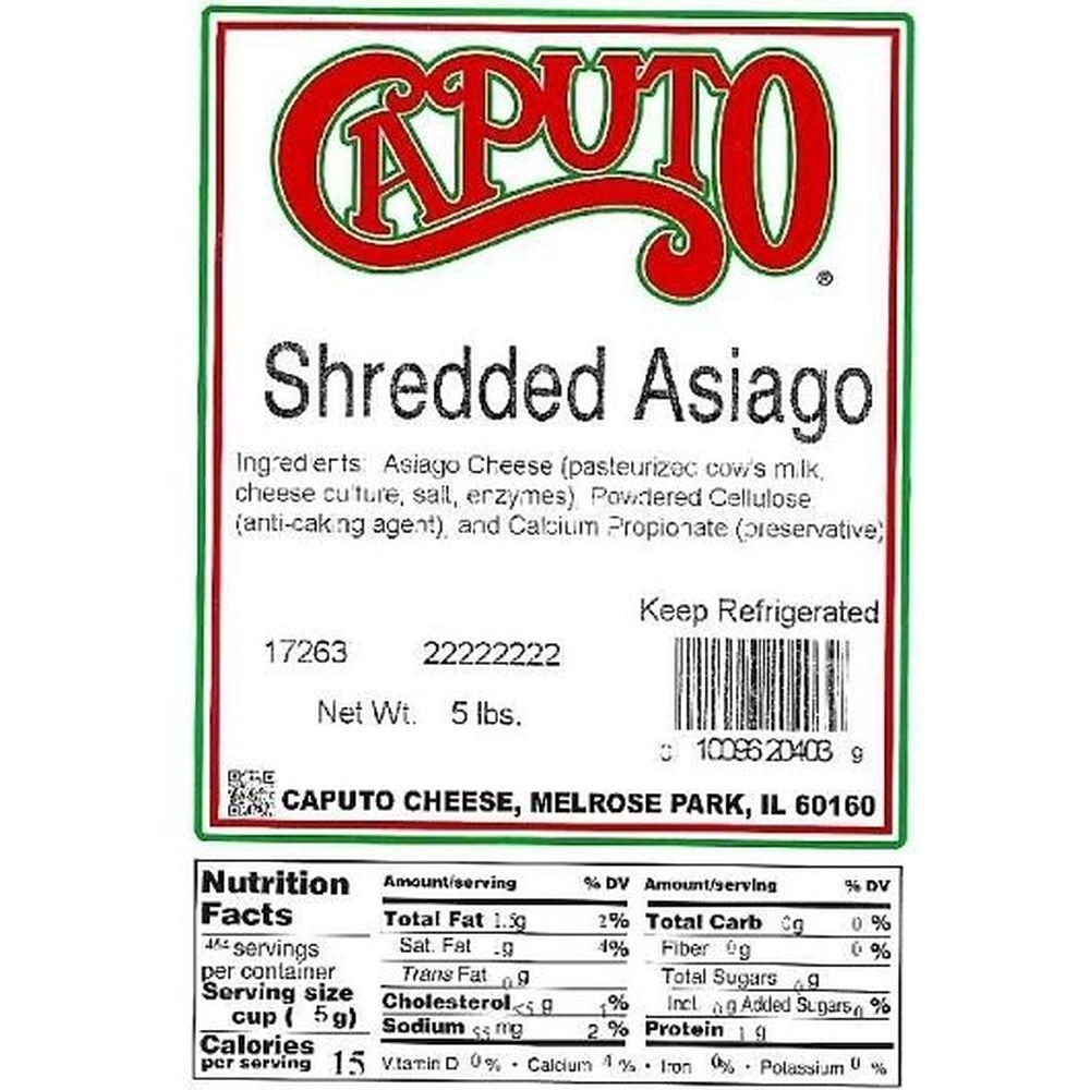 Caputo Shredded Asiago Cheese, 5 Pound -- 4 per case