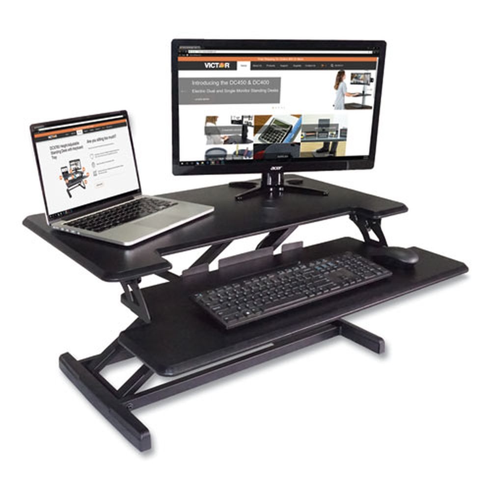 Victor Black High Rise Height Adjustable Compact Standing Desk with Keyboard Tray, 32.5 x 25 x 19 inch