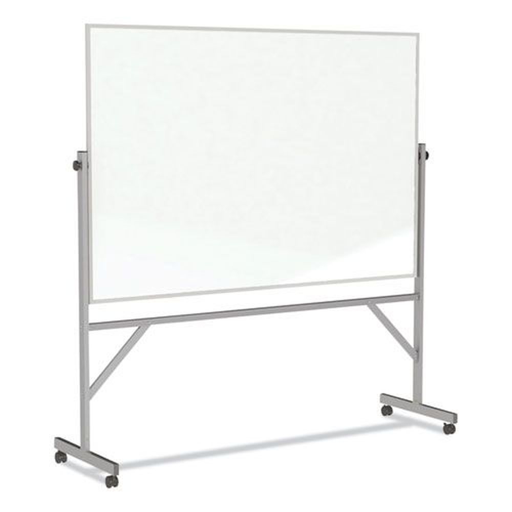 Ghent Reversible Magnetic Porcelain Whiteboard with Satin Aluminum Frame and Stand, 101.25 x 78.25 inch