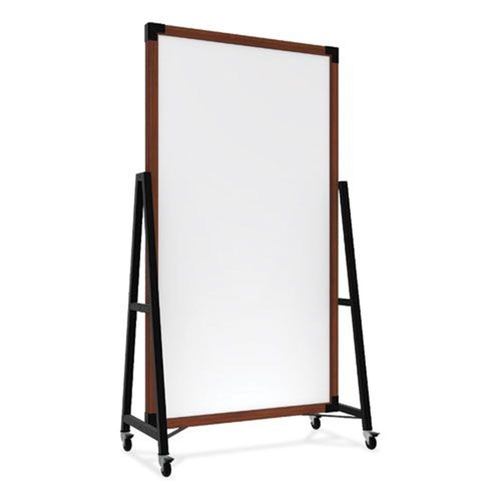 Ghent Caramel Oak Wood Frame Prest Mobile Magnetic Whiteboard, 40.5 x 73.75 inch