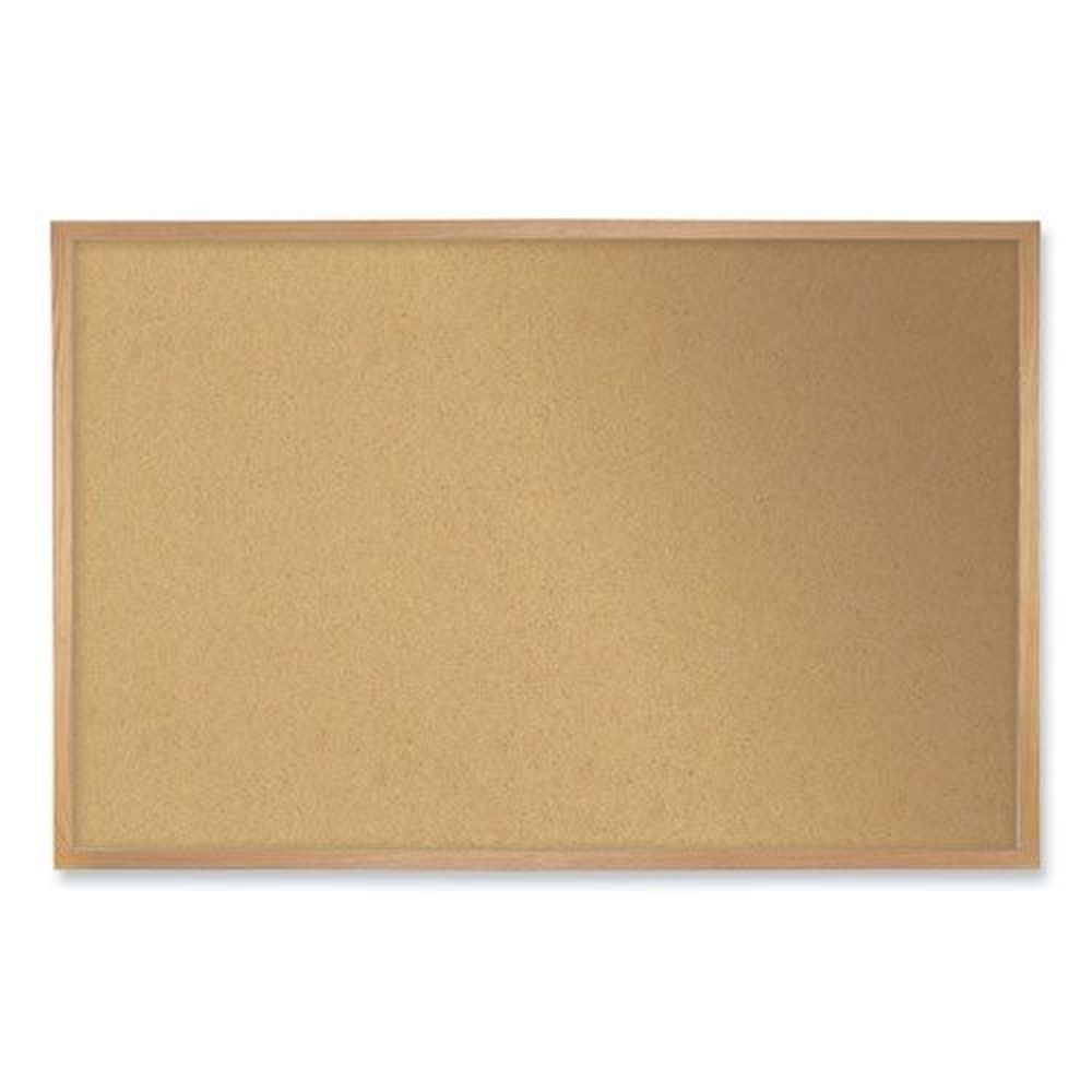 Ghent Natural Tan Surface Cork Bulletin Board with Oak Wood Frame, 24 x 18 inch