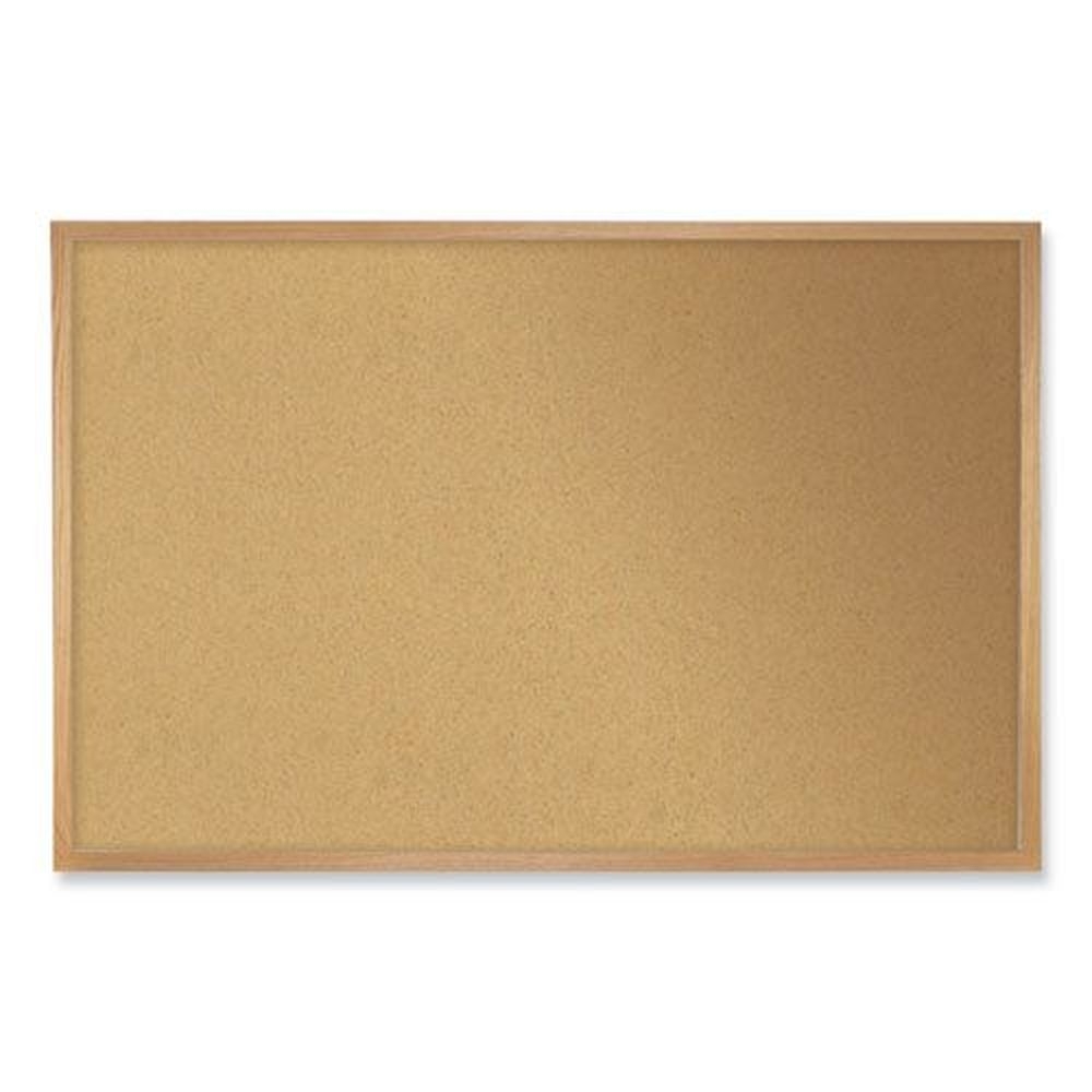 Ghent Natural Tan Surface Cork Bulletin Board with Oak Wood Frame, 46.5 x 36 inch