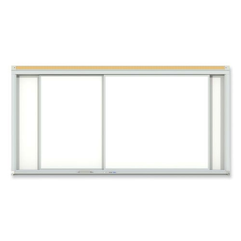 Ghent Horizontal Sliding Porcelain Magnetic Whiteboard with Satin Aluminum Frame, 72 x 48 inch