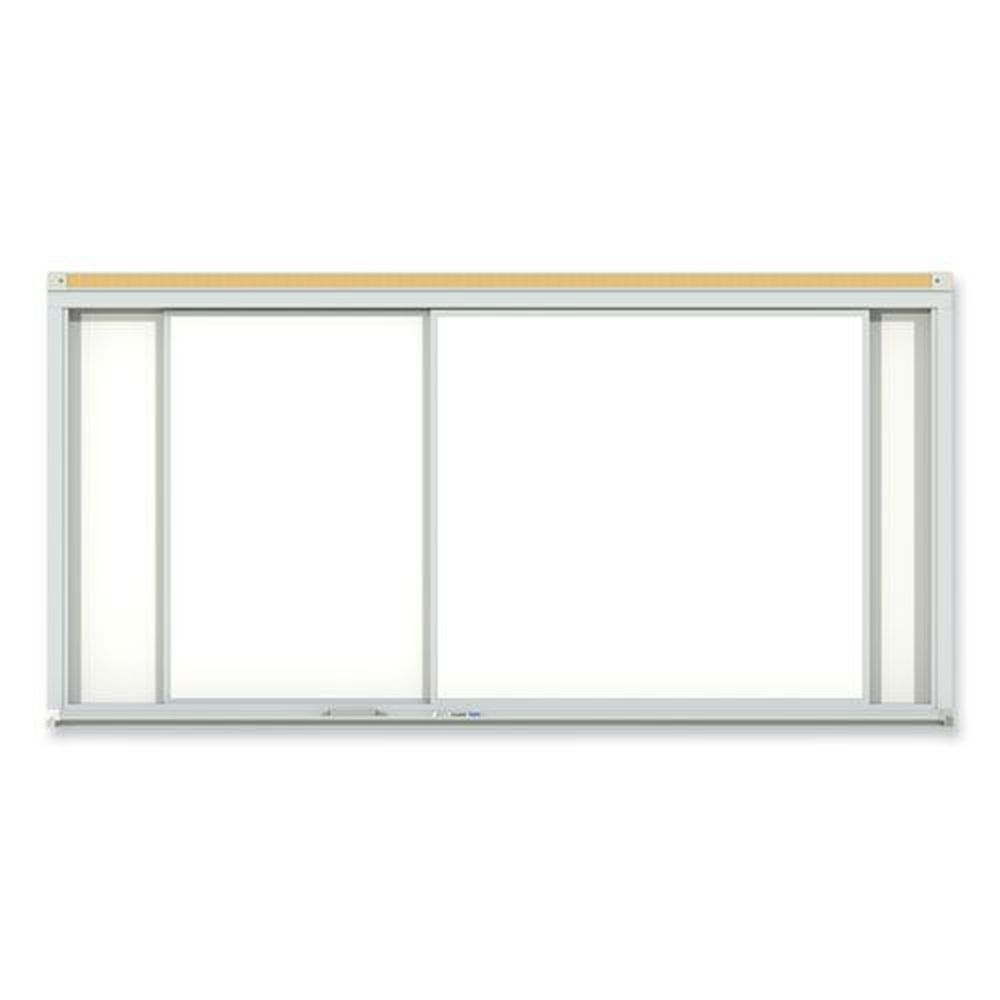 Ghent Horizontal Sliding Porcelain Magnetic Whiteboard with Satin Aluminum Frame, 96 x 48 inch