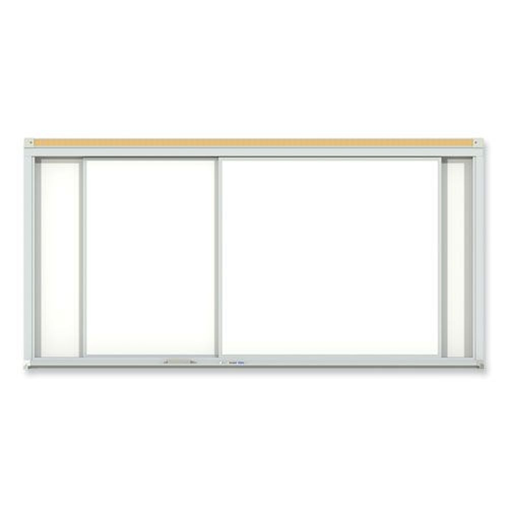 Ghent Horizontal Sliding Porcelain Magnetic Whiteboard with Satin Aluminum Frame, 144 x 48 inch