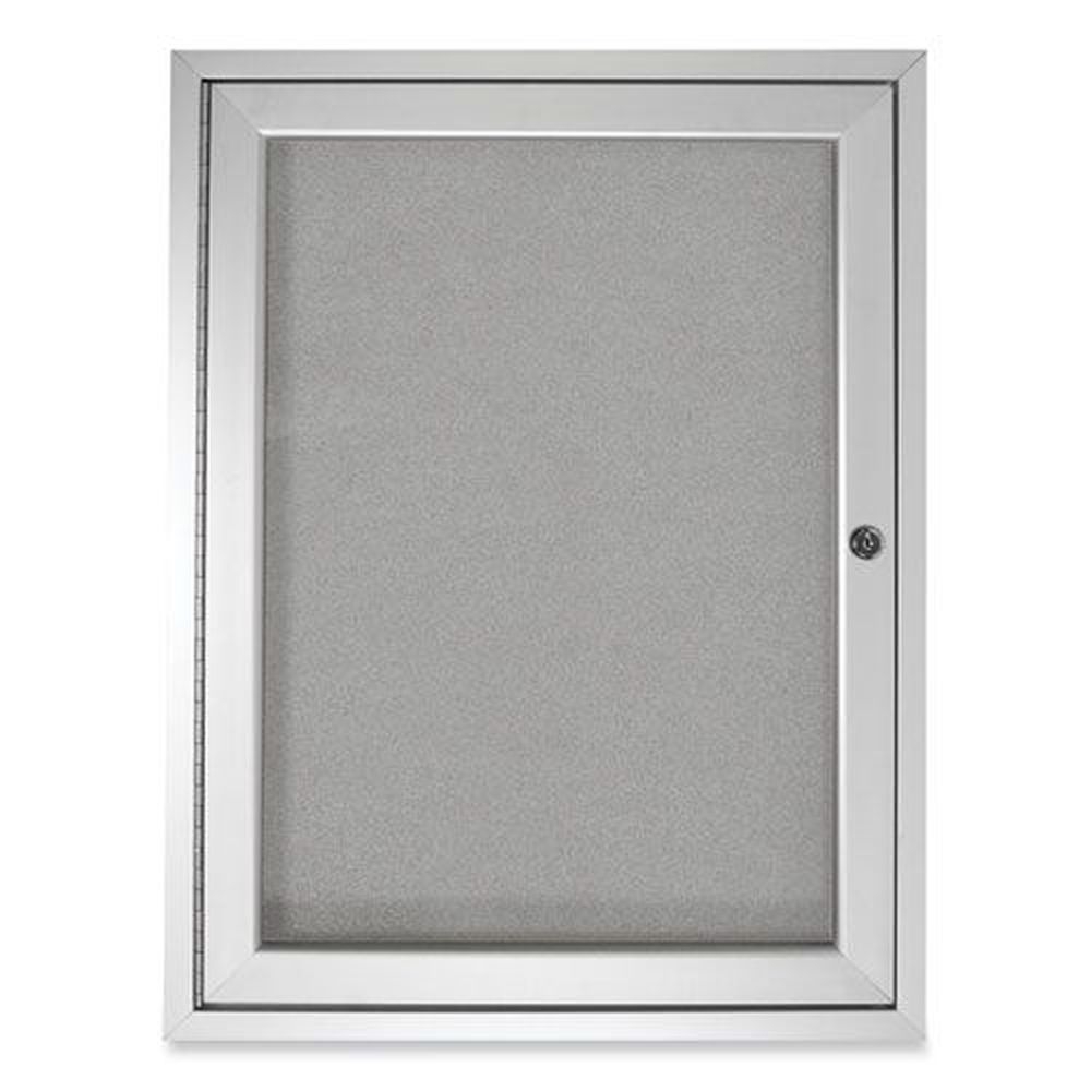 Ghent Silver Surface 1 Door Enclosed Vinyl Bulletin Board with Satin Aluminum Frame, 36 x 36 inch
