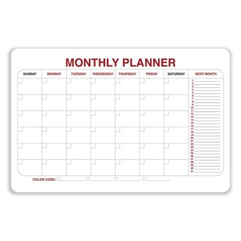 Ghent Monthly Planner White/Red/Black Surface Whiteboard with Radius Corners, 36 x 24 inch