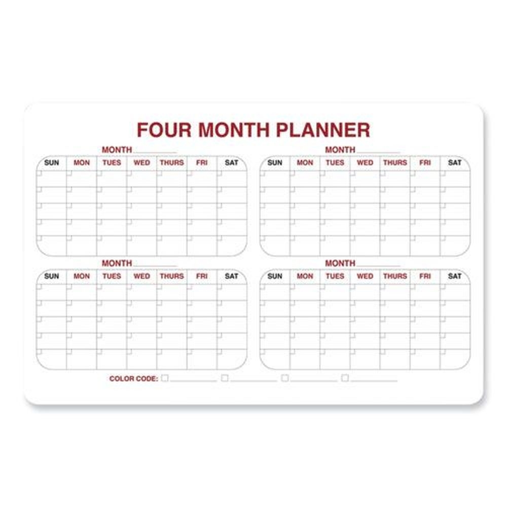 Ghent White Red Black Surface 4 Month Whiteboard Calendar with Radius Corners, 36 x 24 inch