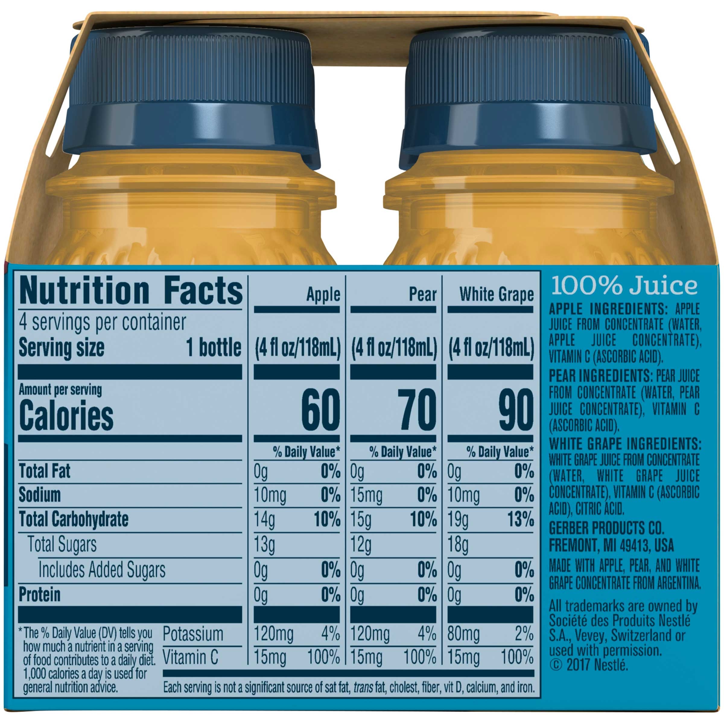 Gerber Assortment Fruit Juice, 4 Fluid Ounce -- 24 per case.