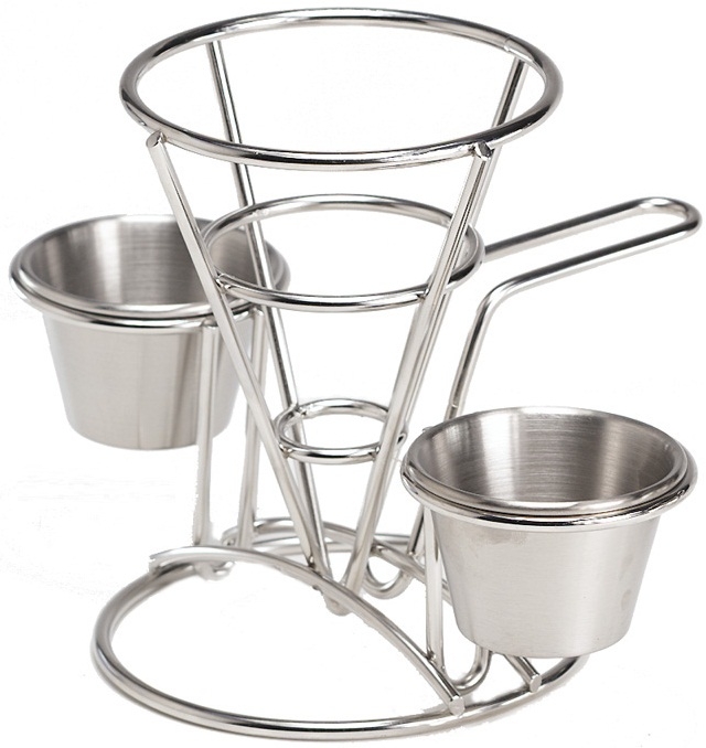 GET Enterprises Stainless Steel Fry Cone with 2 Holders and Handle, 4.25 inch Dia -- 12 per case