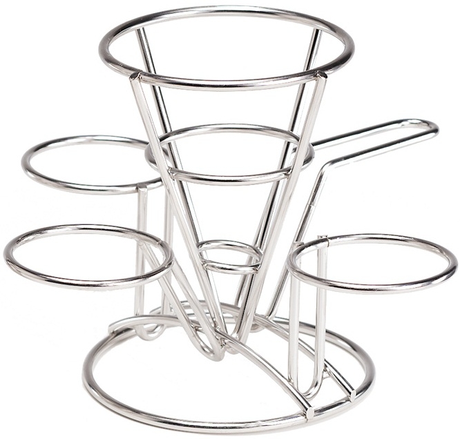 GET Enterprises Stainless Steel Fry Cone with 3 Holders and Handle, 4.25 inch Dia -- 12 per case