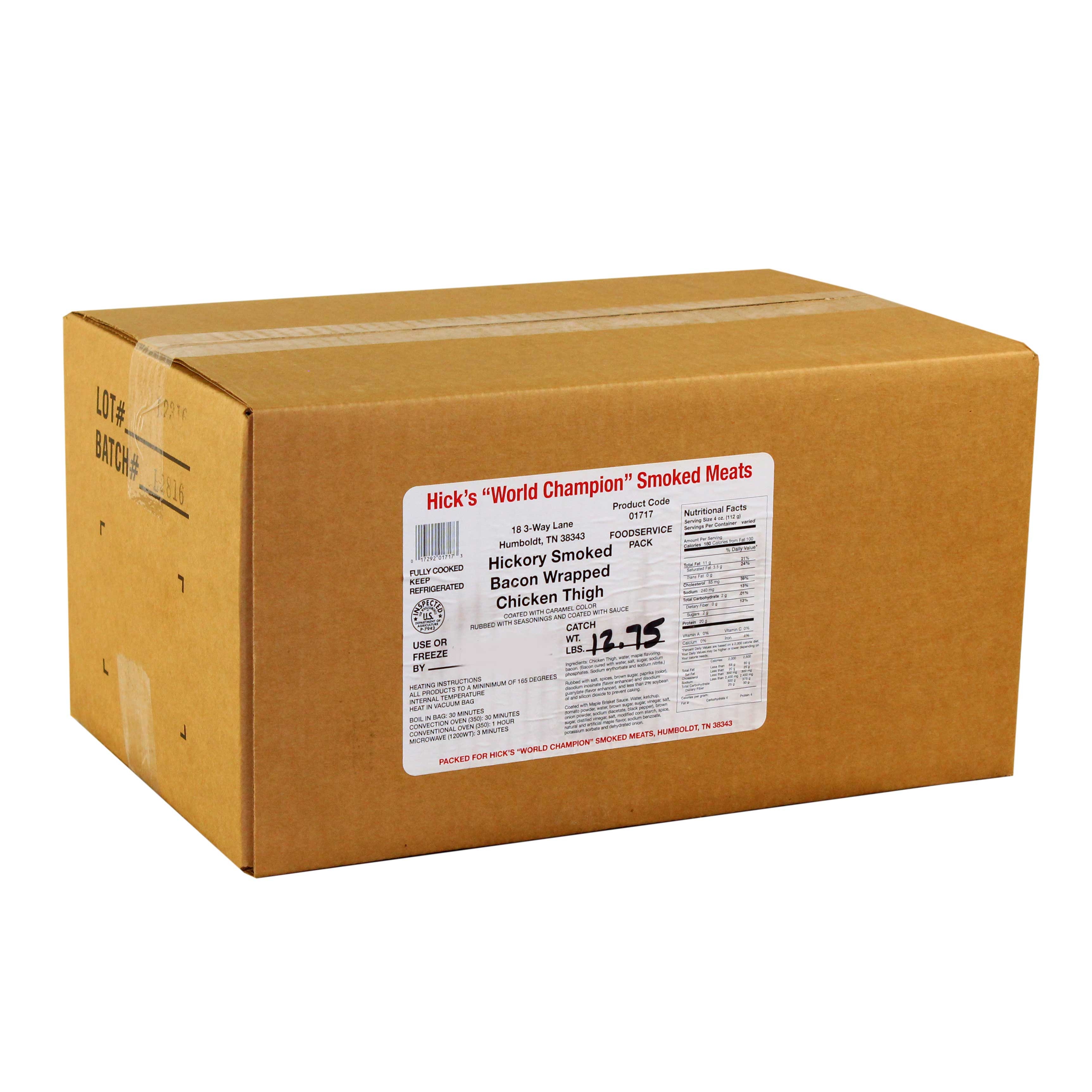 Hicks Hickory Smoked Maple Flavored Bacon Wrapped Chicken Thighs, 1.5 Pound -- 9 per case.