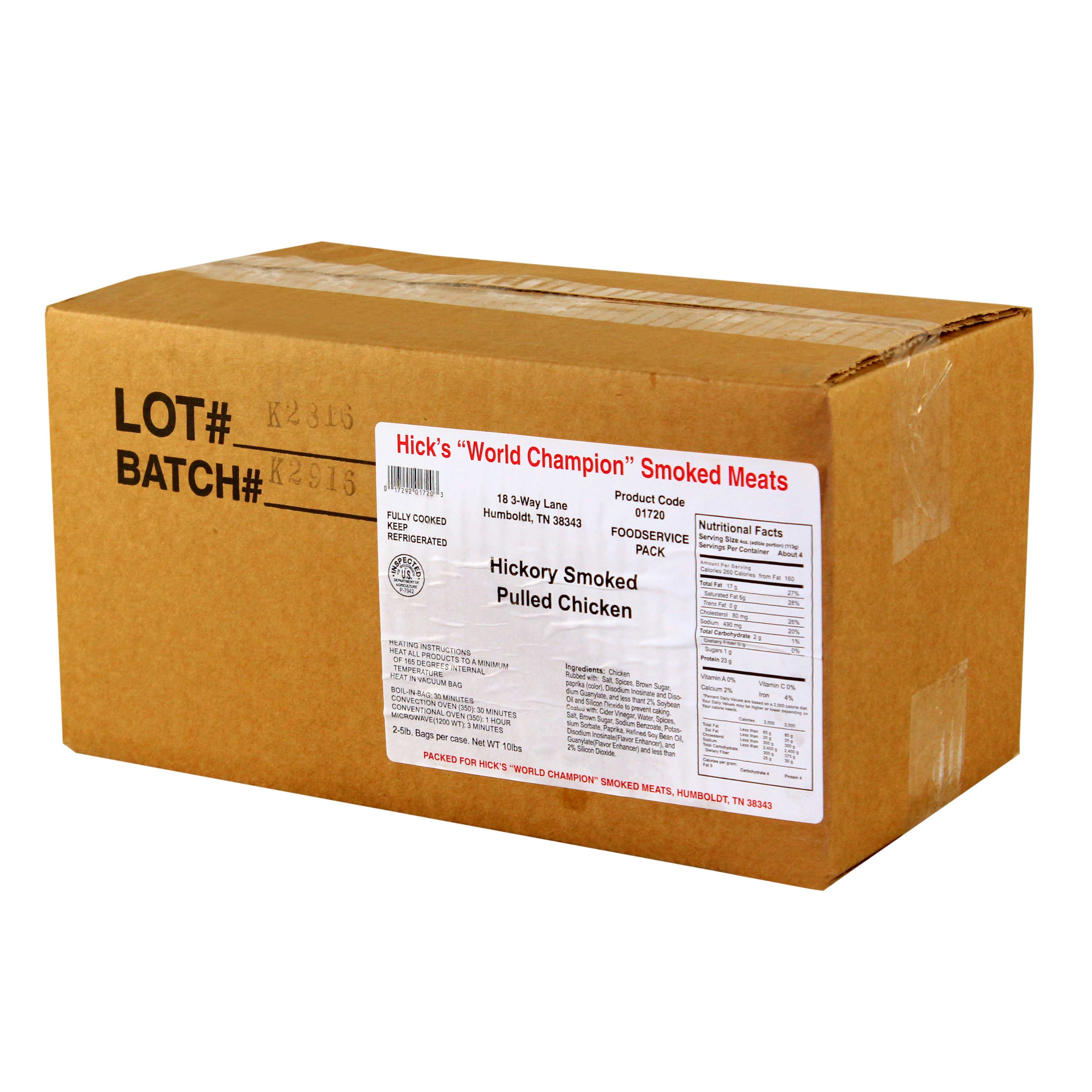 Hicks Hickory Smoked Pulled Chicken, 5 Pound -- 2 per case.