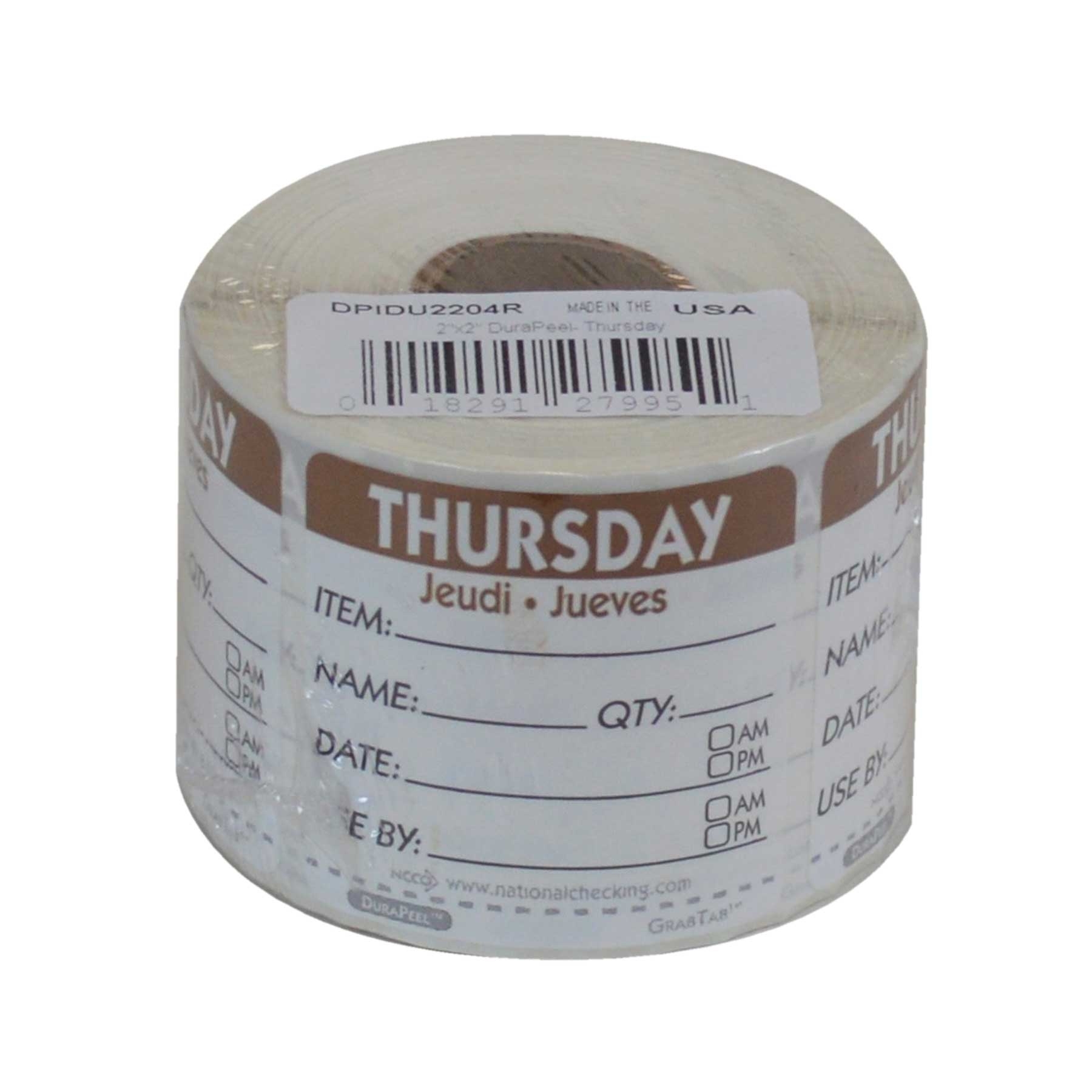 National Checking DateIt Item Date Use By Thursday Removable Food Safety Label Roll, 500 count per roll.
