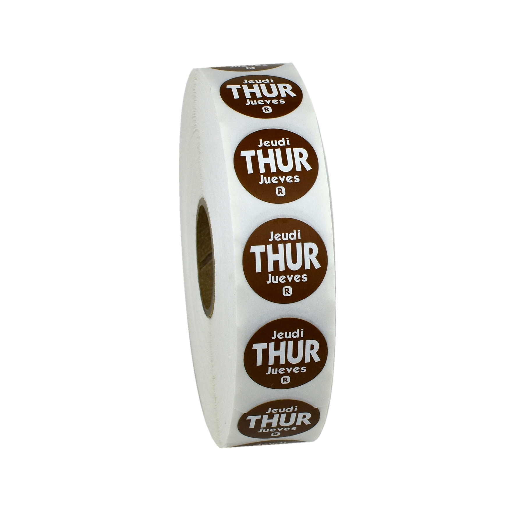 National Checking Company Dateit Brown Trilingual Removable Label - Thursday, 0.75 inch Circle -- 2000 per case.