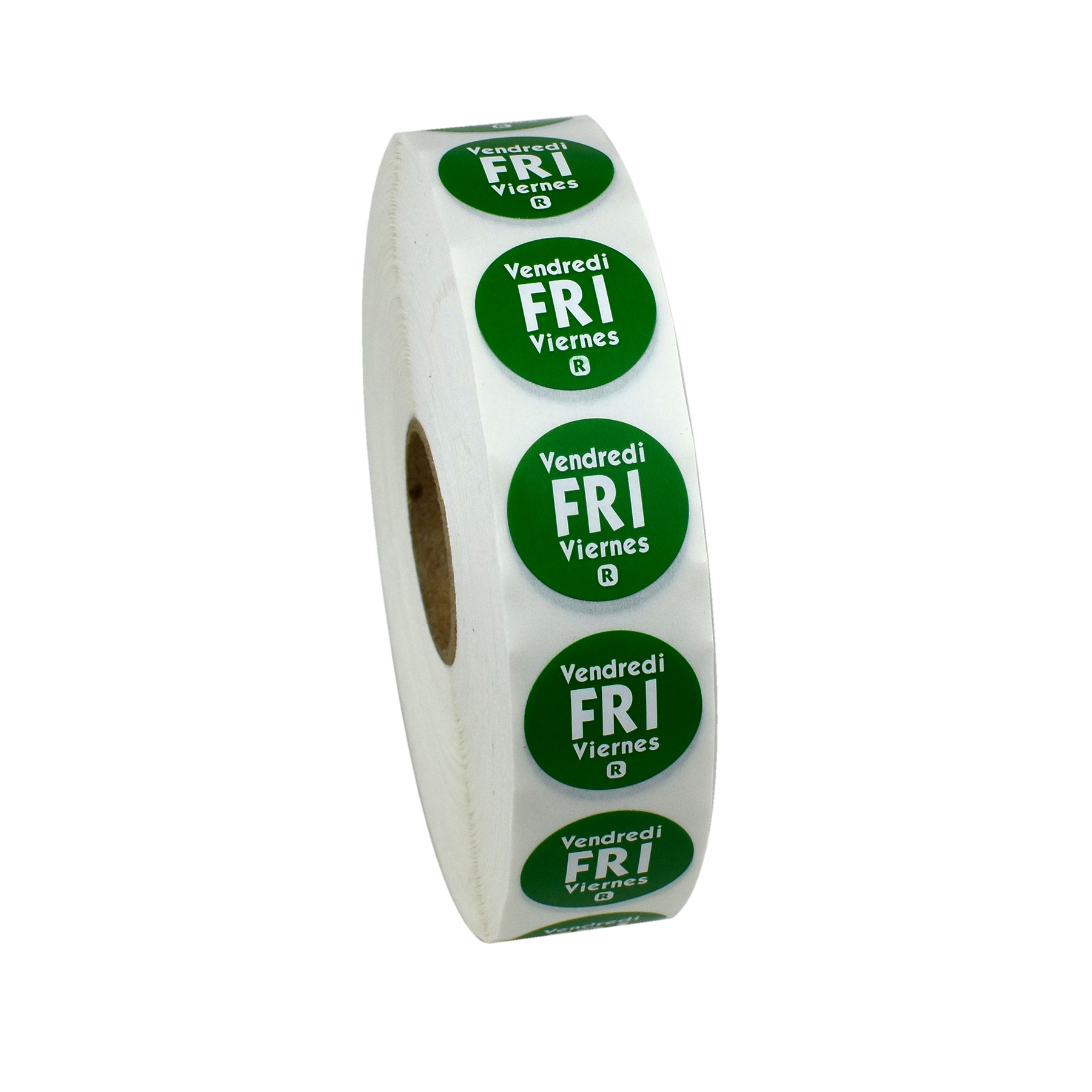 National Checking Company Dateit Green Trilingual Removable Label - Friday, 0.75 inch Circle -- 2000 per case.