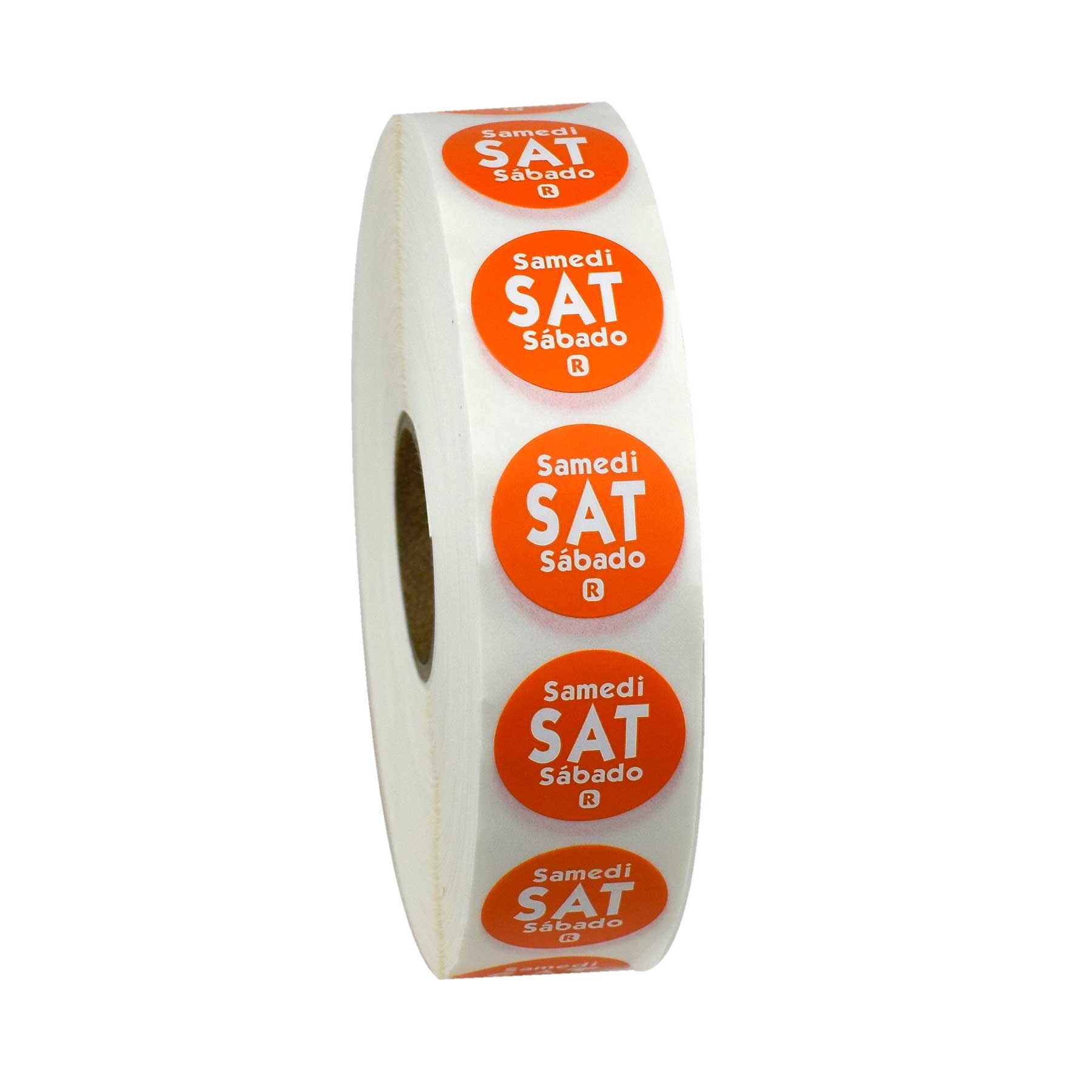 National Checking Company Dateit Orange Trilingual Removable Label - Saturday, 0.75 inch Circle -- 2000 per case.