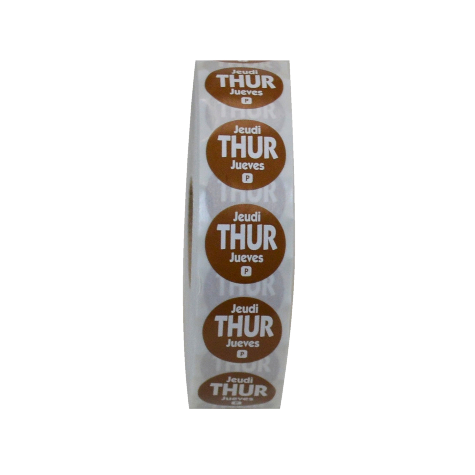 National Checking Company Dateit Brown Trilingual Permanent Label - Thursday, 0.75 inch Circle -- 2000 per case.