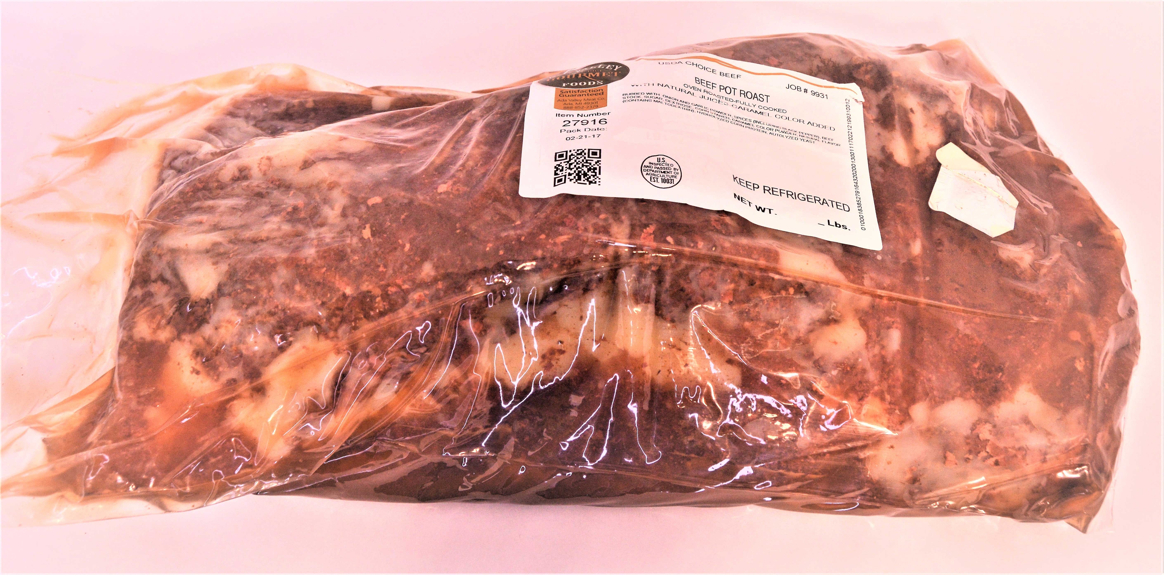 Ada Valley Gourmet Foods Low Sodium USDA Choice Beef Pot Roast, 13 Pound.