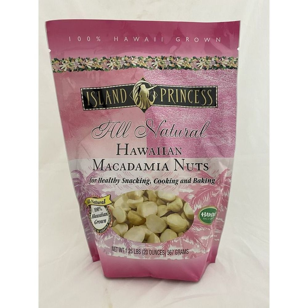 Island Princess All Natural No Added Salt Macadamia Nuts - Stand Up Resealable Bag, 20 Ounce -- 12 per case