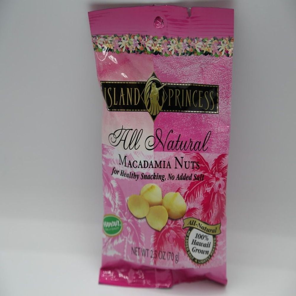Island Princess All Natural No Added Salt Macadamia Nuts - Snack Bag, 2.5 Ounce -- 24 per case