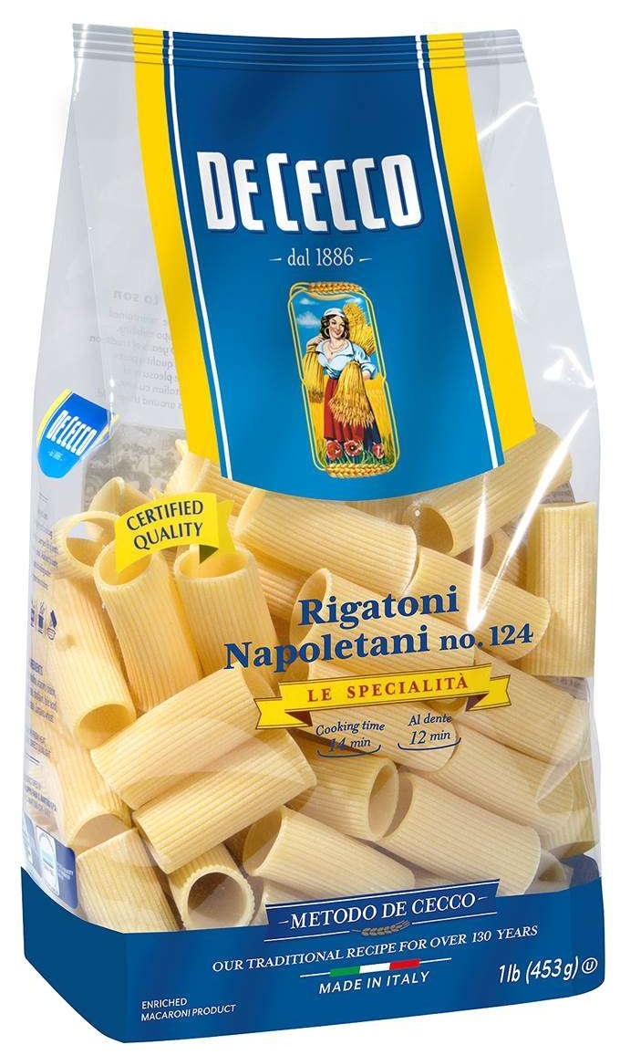 De Cecco No 124 Rigatoni Napoletani Pasta, 1 pound -- 12 per case