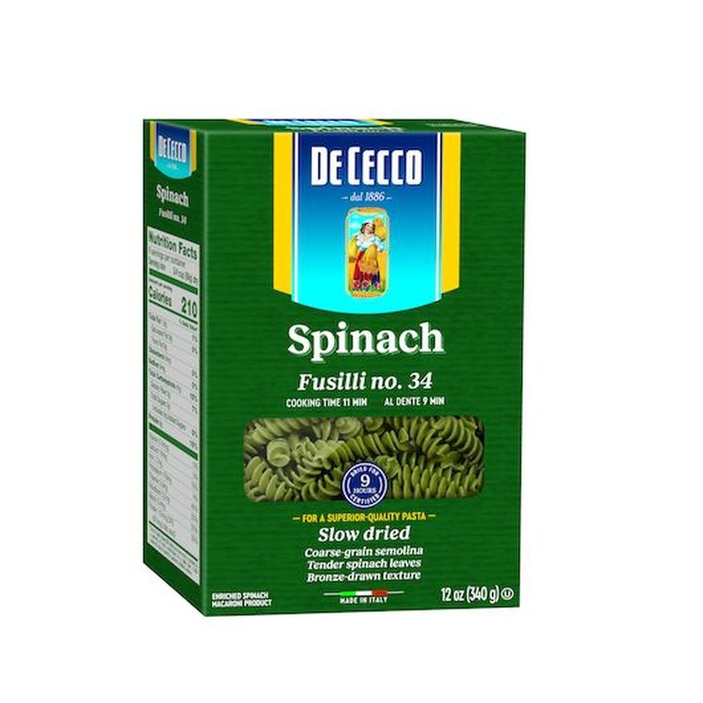 De Cecco No. 34 Spinach Fusilli Pasta, 0.75 Pound -- 12 per case
