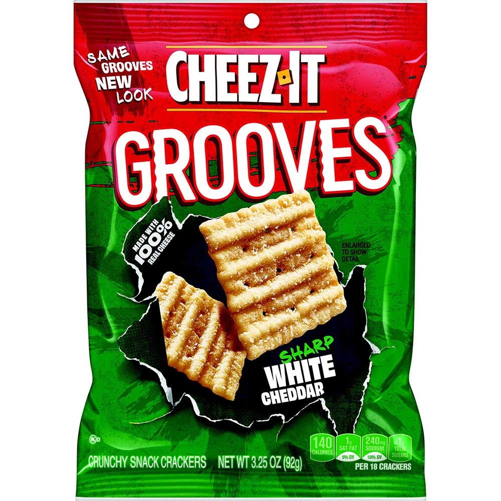 Cheez It Grooves Sharp White Cheddar Crispy Cracker, 3.25 Ounce -- 6 per case.