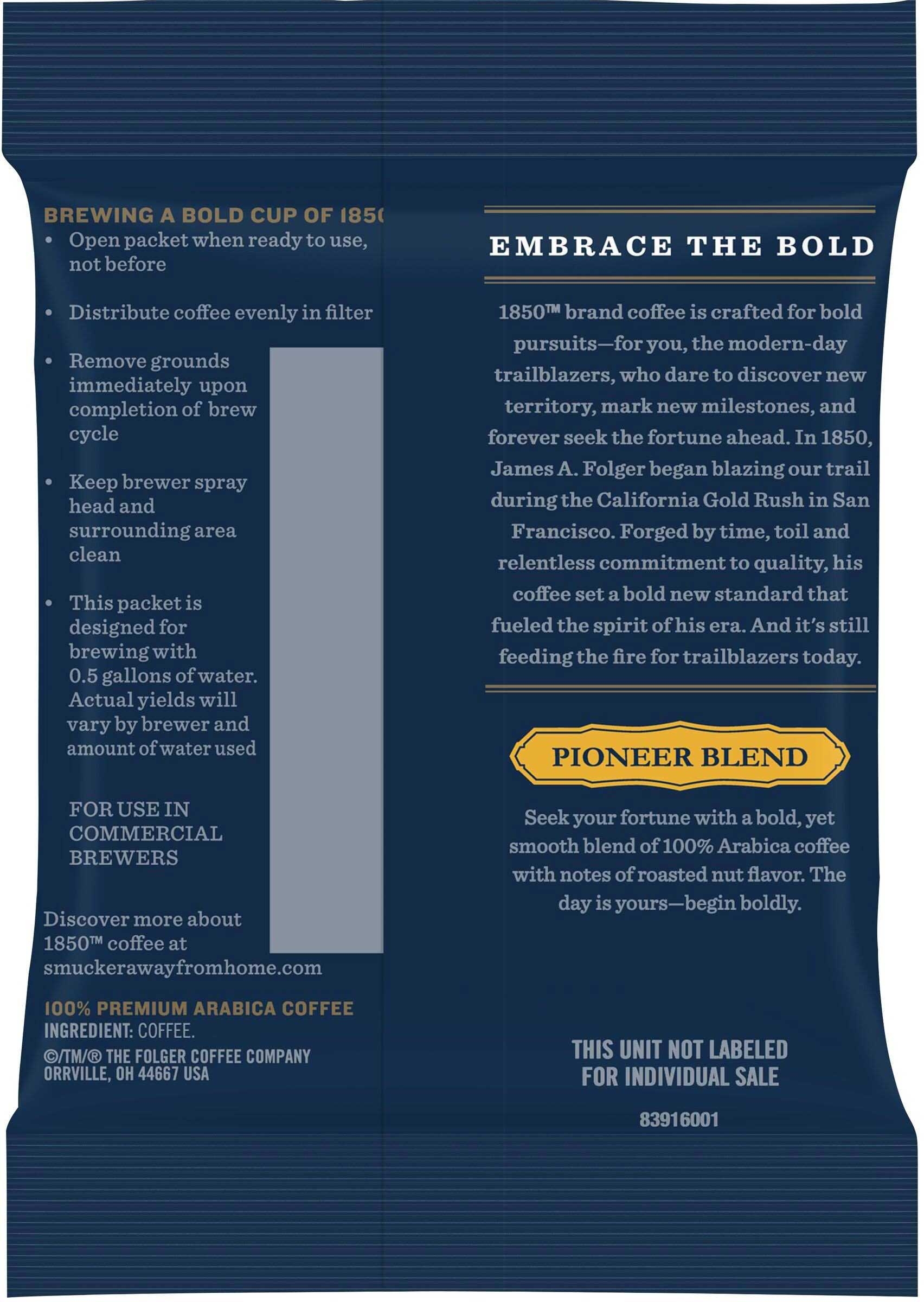 Folgers 1850 Pioneer Blend Medium Roast Ground Coffee, 2.5 Ounce -- 24 per case.