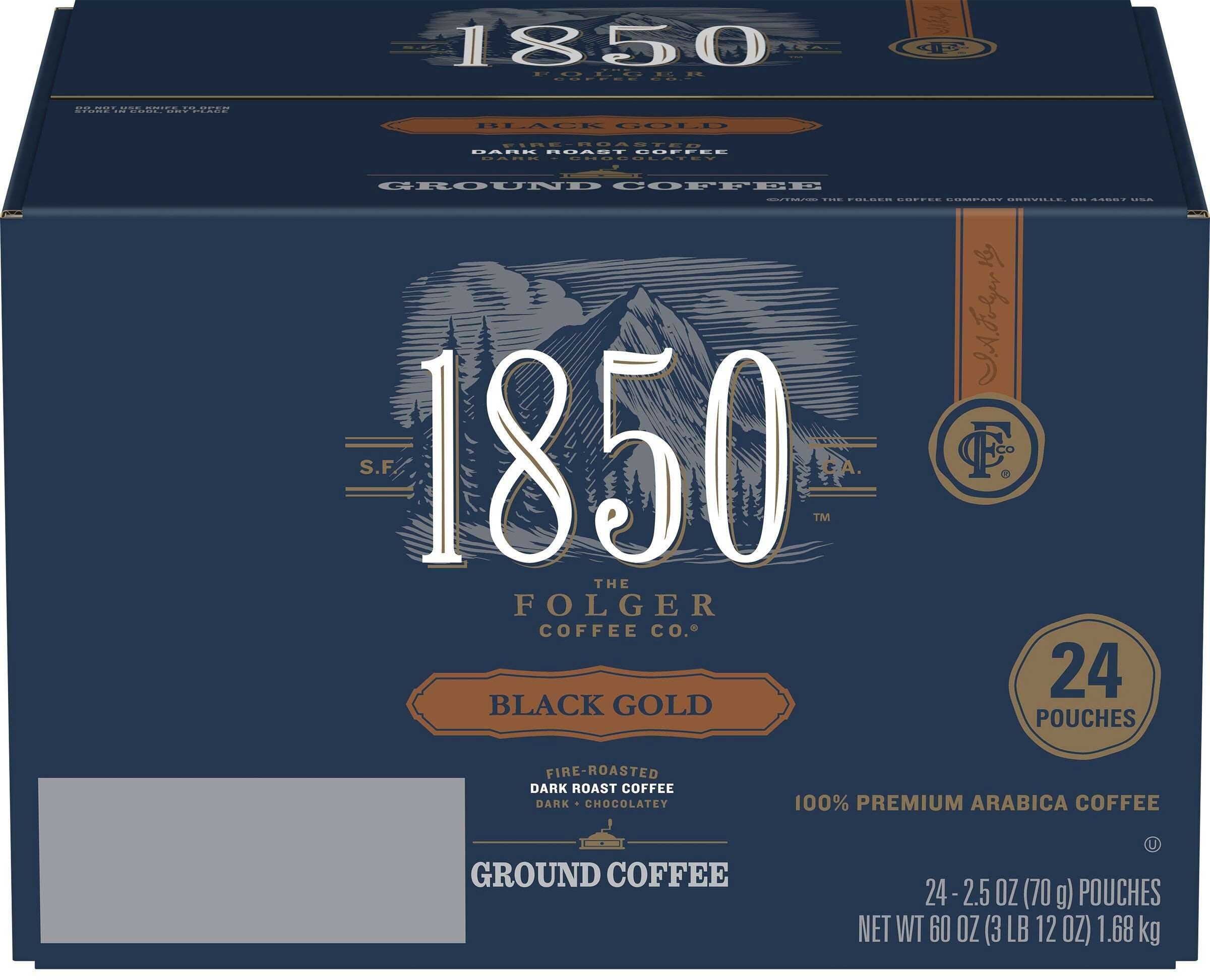 Folgers 1850 Black Gold Dark Roast Ground Coffee, 2.5 Ounce -- 24 per case.