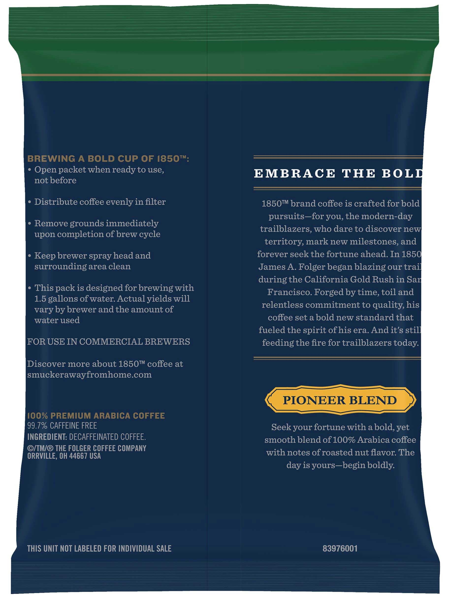 Folgers 1850 Pioneer Blend Medium Roast Decaffeinated Ground Coffee, 9 Ounce -- 12 per case.