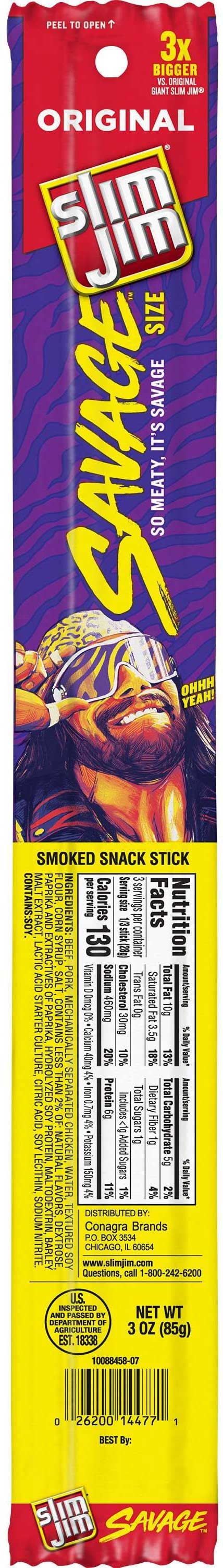 Slim Jim Savage Original Meat Sticks, Shipper, 3 Ounce -- 72 Per Case
