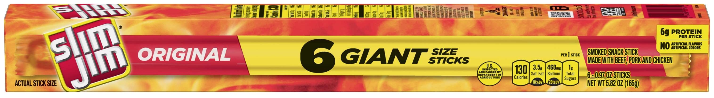 Slim Jim Original Giant Size Snack Sticks, Multipack Shipper, 5.82 Ounce -- 48 Per Case