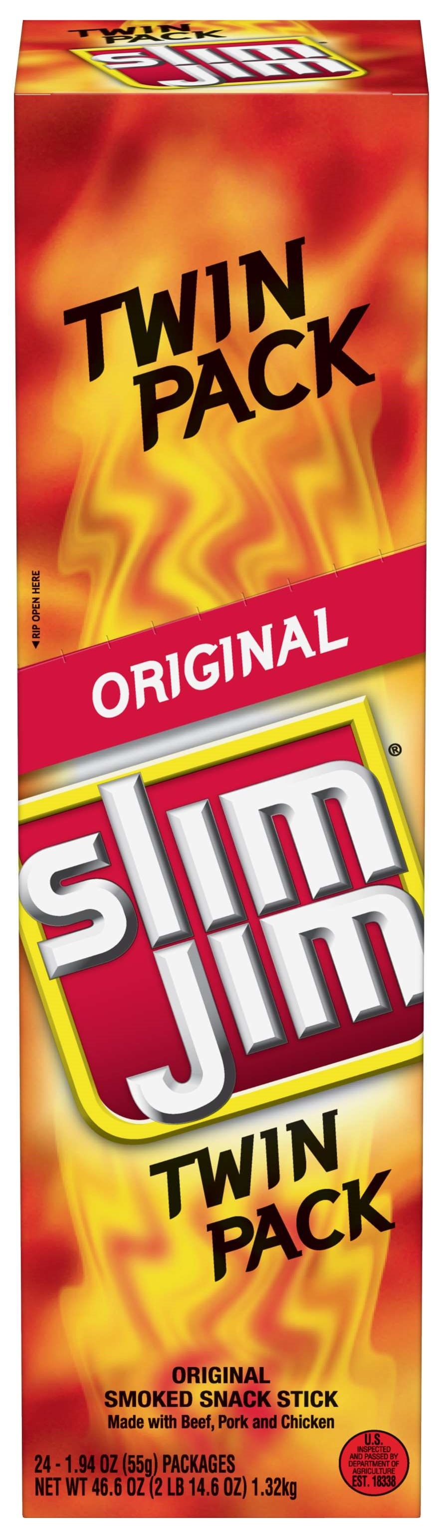 Slim Jim Original Giant Twin Pack Meat Snack Stick, 24 Count Per Box -- 6 Per Case