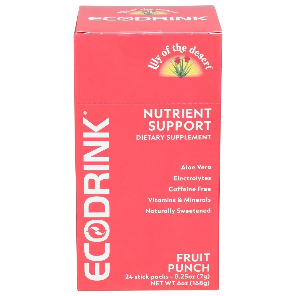 Lily of The Desert EcoDrink Fruit Punch Nutrient Support Stick Pack, 0.25 Ounce -- 24 per case