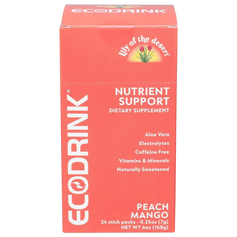 Lily of The Desert EcoDrink Peach Mango Nutrient Support Stick Pack, 0.25 Ounce -- 24 per case