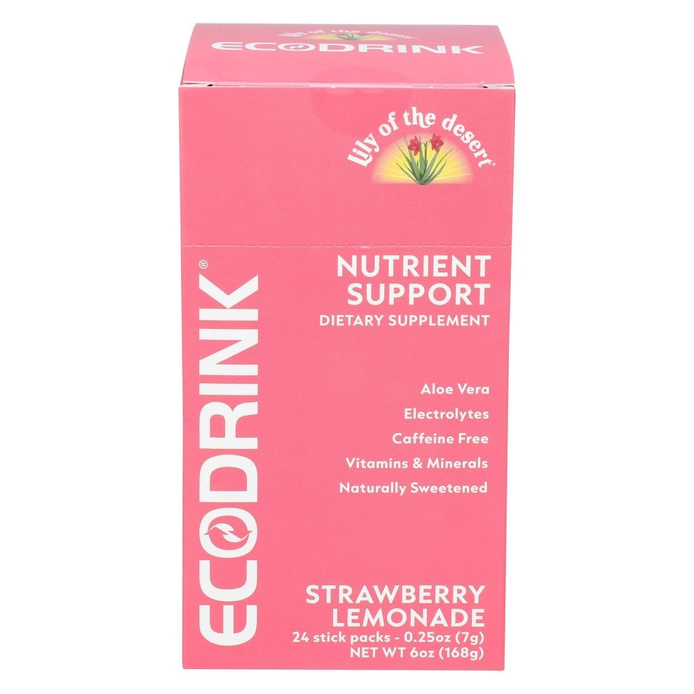 Lily of The Desert EcoDrink Strawberry Lemonade Nutrient Support Stick Pack, 0.25 Ounce -- 24 per case