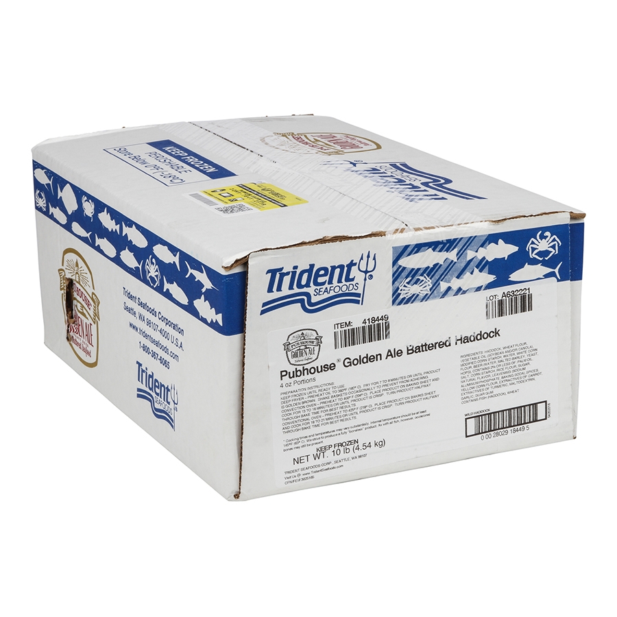 Trident Seafoods Golden Ale Battered Haddock Fillet, 4 Ounce Pieces, 10 Pound