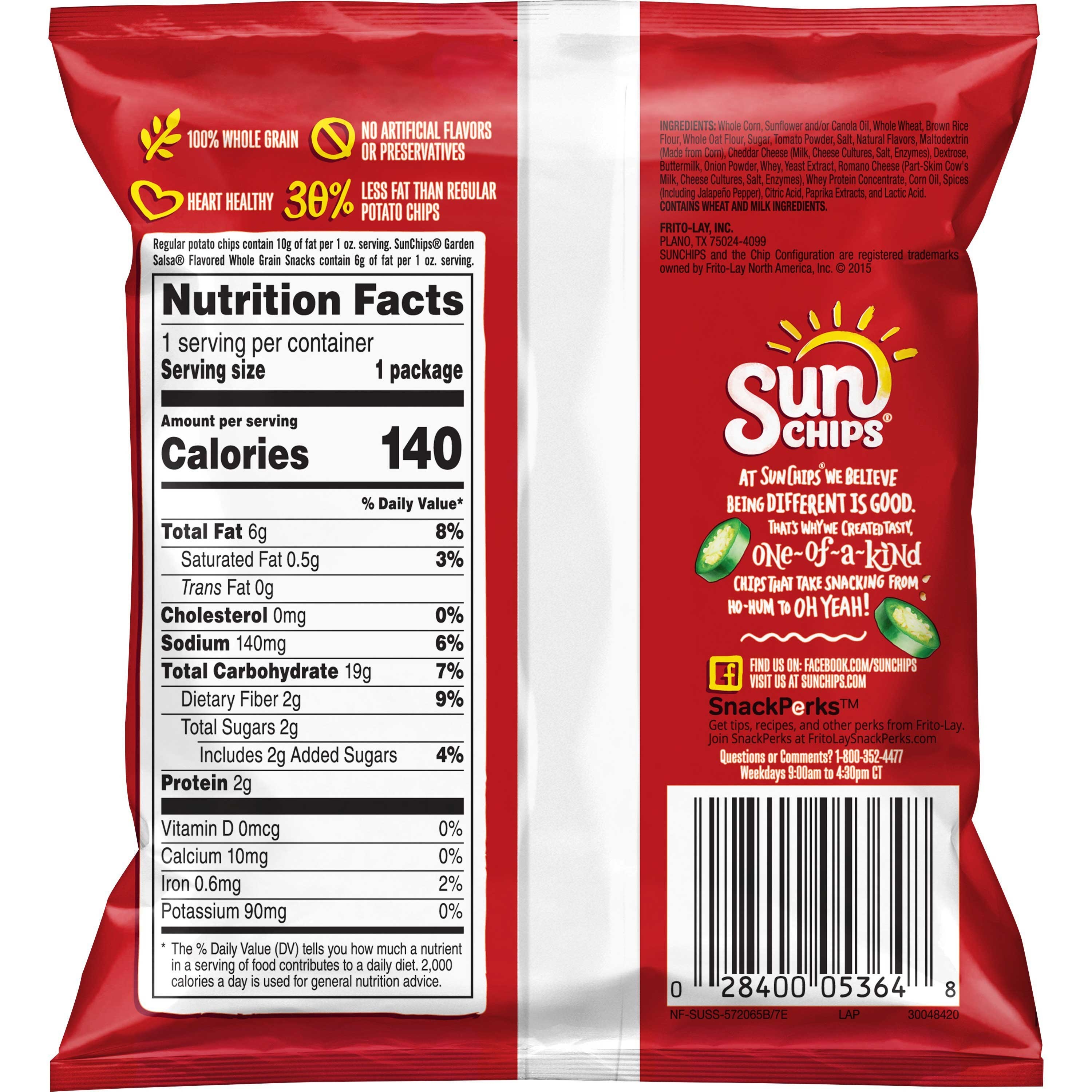 Sun Chips Garden Salsa Whole Grain Snacks, 1 Ounce -- 104 per case.