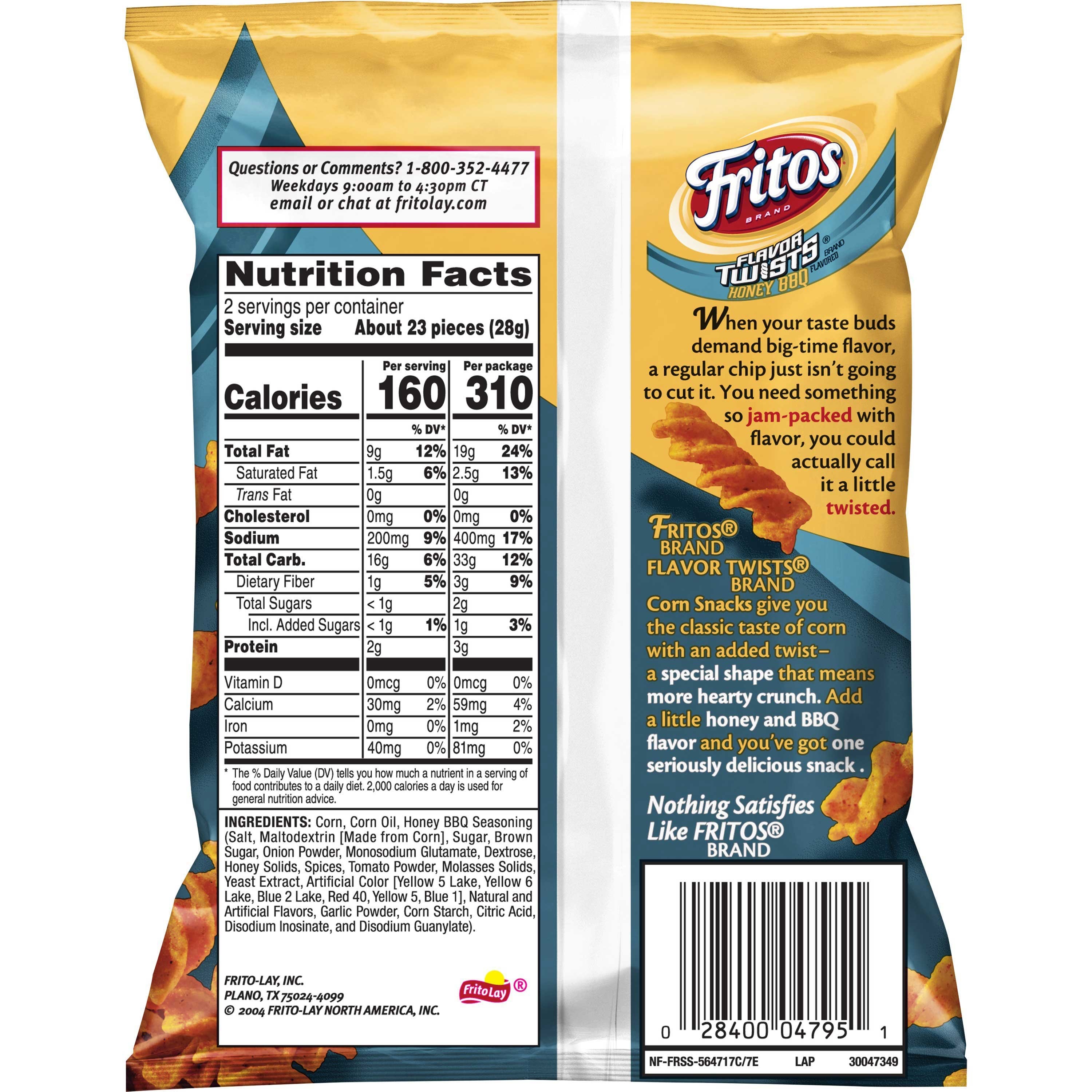 Fritos Honey BBQ Twist Corn Snacks, 2 Ounce -- 64 per case.