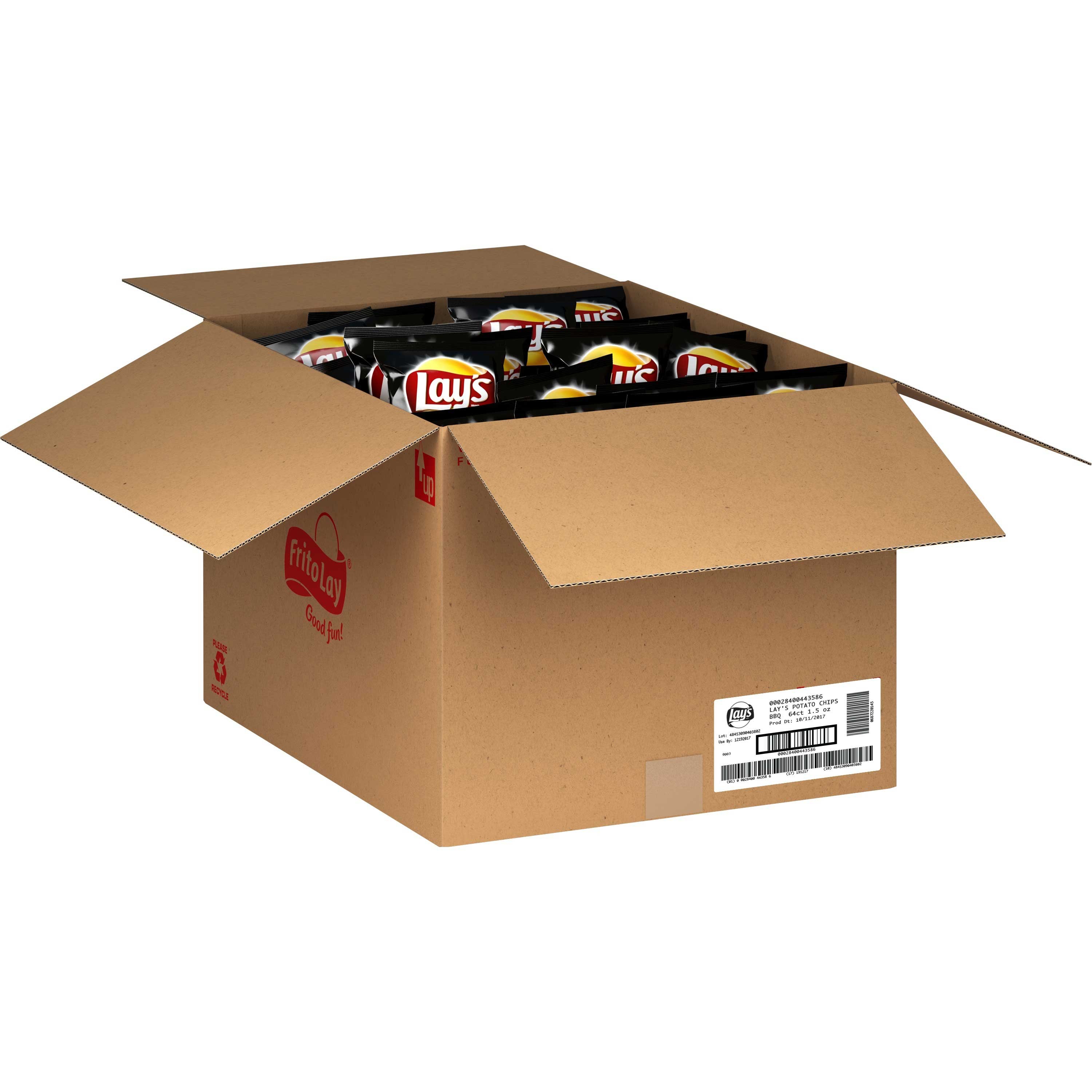 Lays BBQ Potato Chips Single Serve, 1.5 Ounce -- 64 per case.