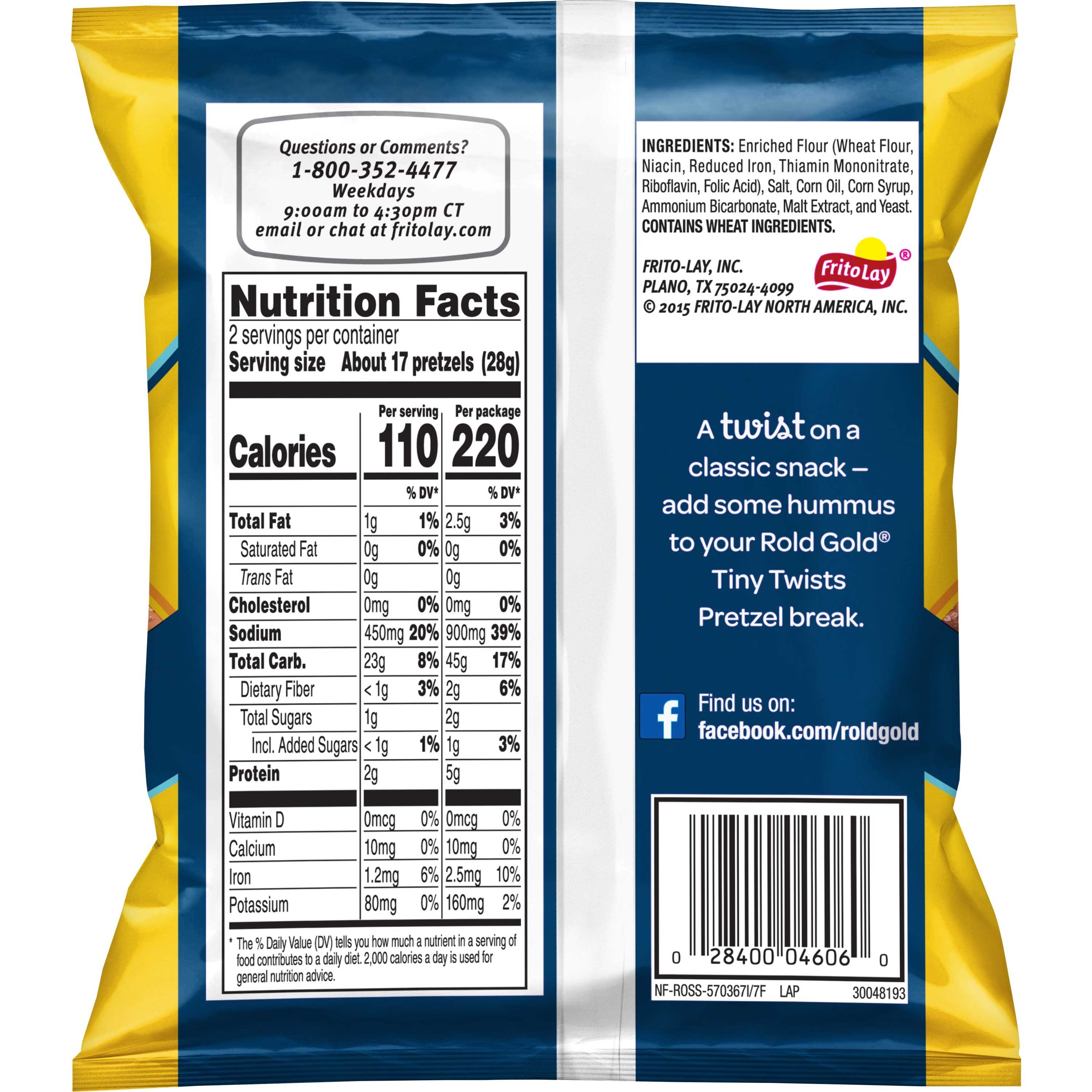 Rold Gold Classic Single Serve Tiny Twists Pretzels, 2 Ounce -- 64 per case.