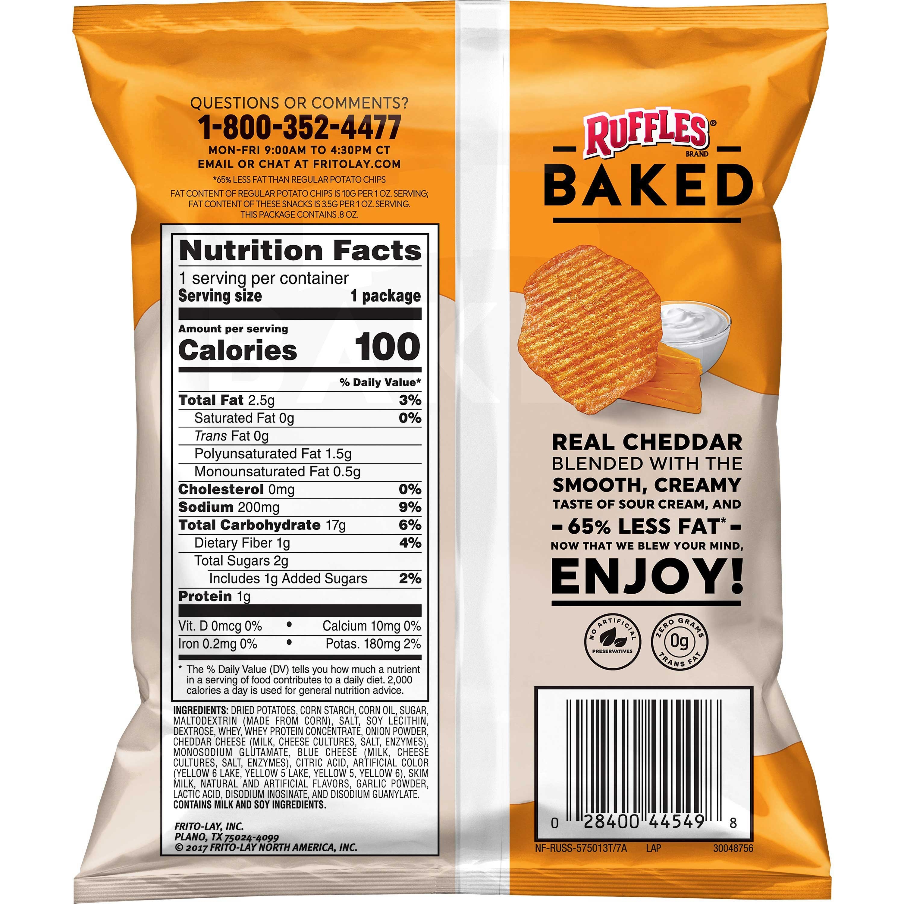Ruffles Baked Cheddar and Sour Cream Potato Crisps, 0.8 Ounce -- 60 per case.
