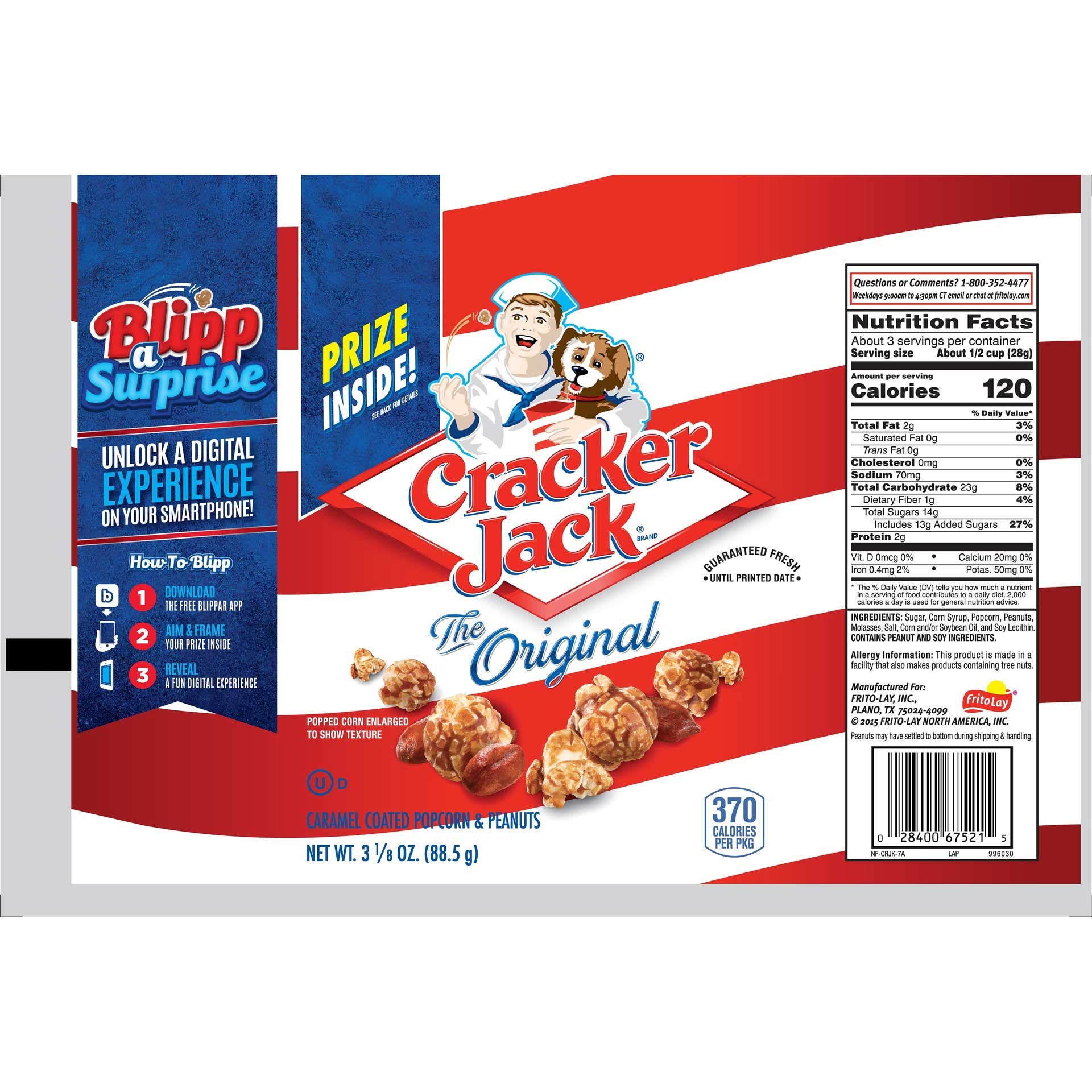 Cracker Jack Regular Caramel Coated Popcorn and Peanut, 3.125 Ounce -- 28 per case.