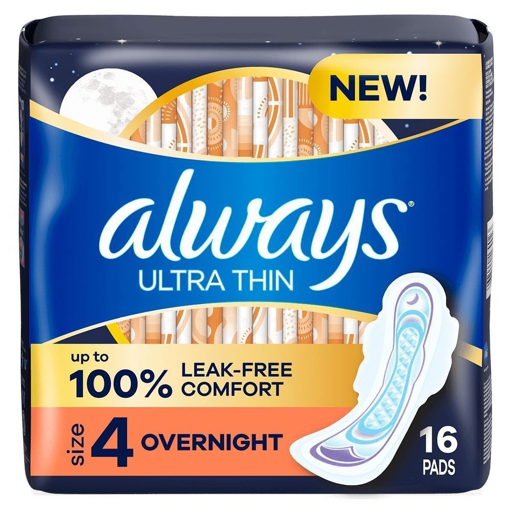 Always Ultra Unscented Thin Size 4 Overnight Pads with Wings, 16 count -- 12 per case