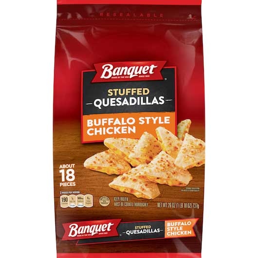 Banquet Buffalo Style Chicken Stuffed Quesadilla, 26 Ounce -- 6 per case.