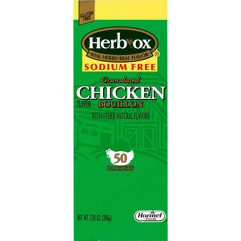 Hormel Health Labs Herb-Ox Instant Sodium Free Chicken Broth, 50 packets per box -- 6 boxes per case