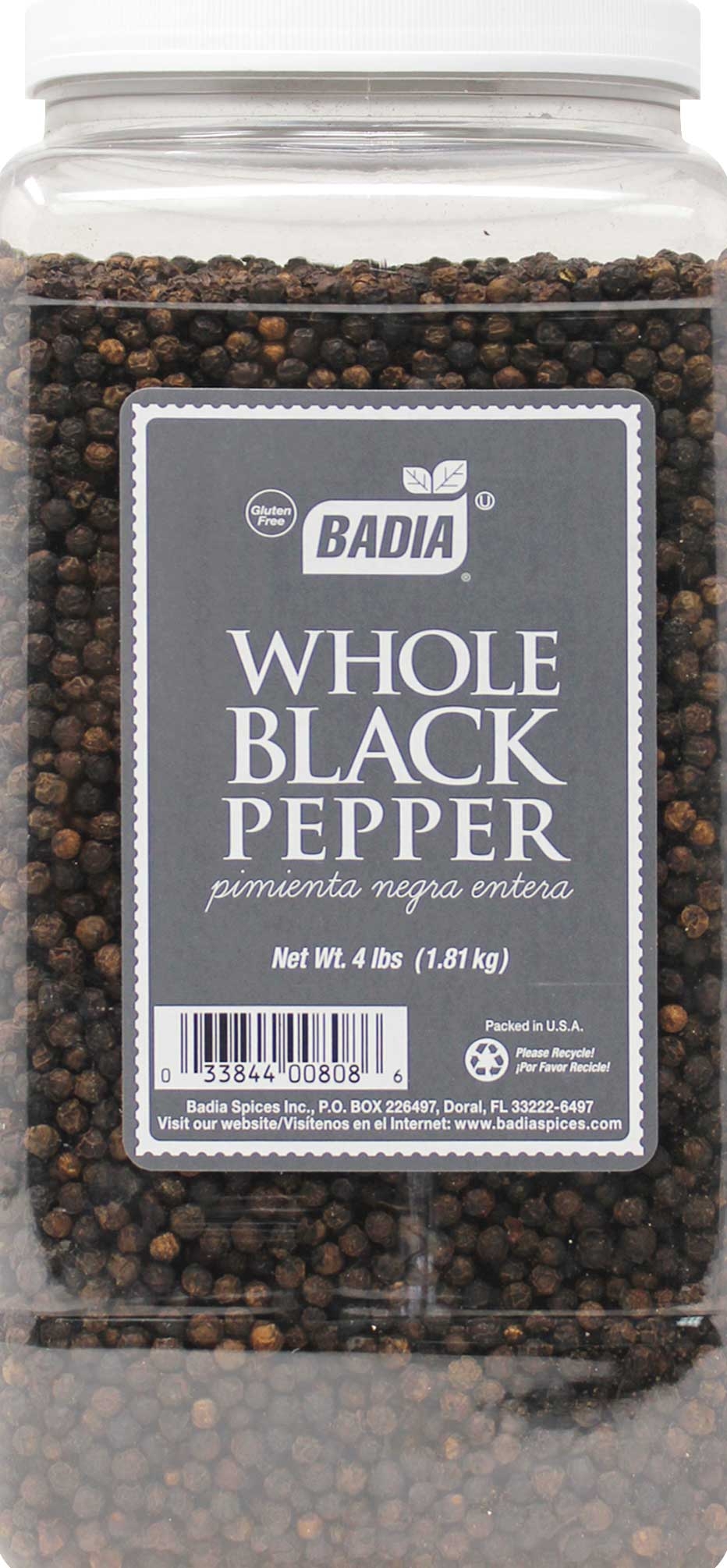 Badia Whole Black Pepper, 4 Pound Bottle -- 4 per case