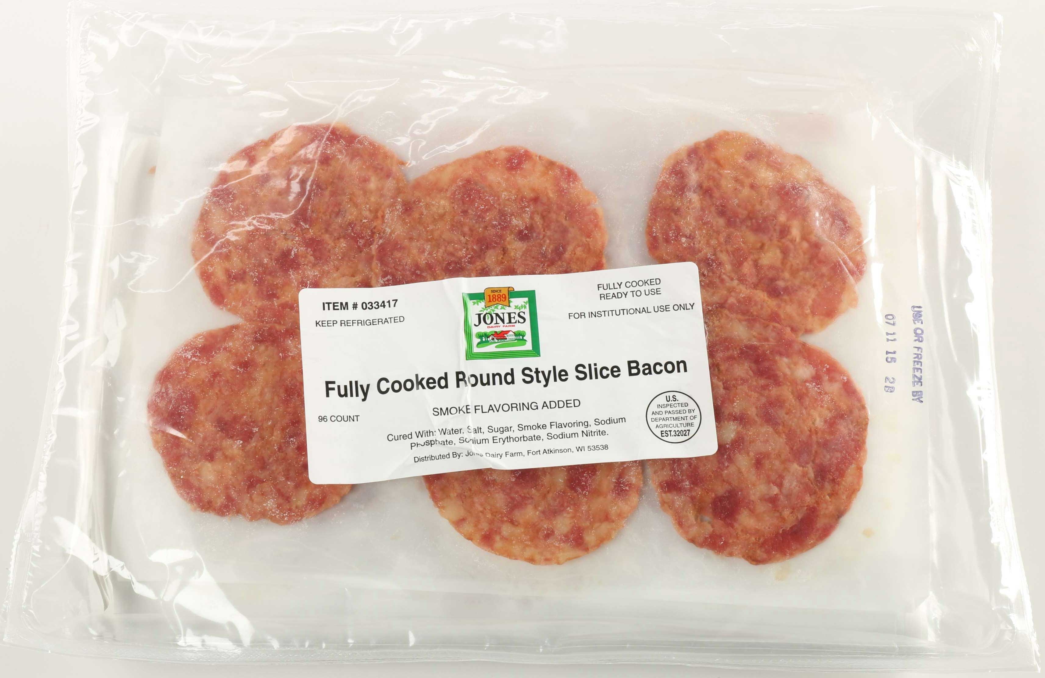 Jones Dairy Farm Precooked Hickory Smoked Round Bacon Slices, 0.367 Ounce -- 2 per case