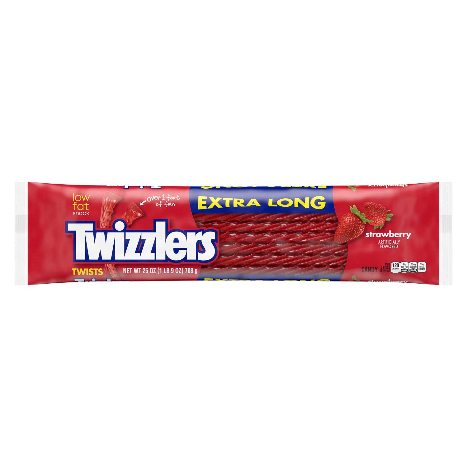 Twizzlers Extra Long Strawberry Twist Candy - Laydown Bag, 25 Ounce -- 18 per case